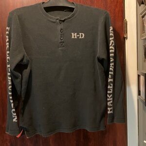 Harley-Davidson Black Long Sleeve Henley thermo jersey with Sleeve Branding